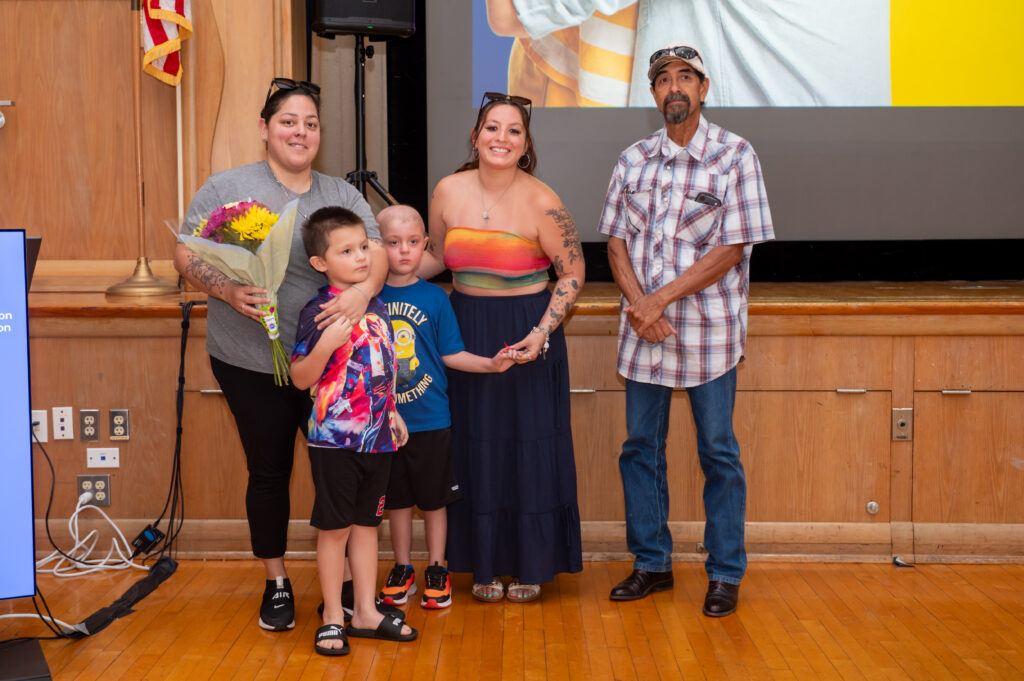 Cancer patient meets with two blood donors who helped save life.