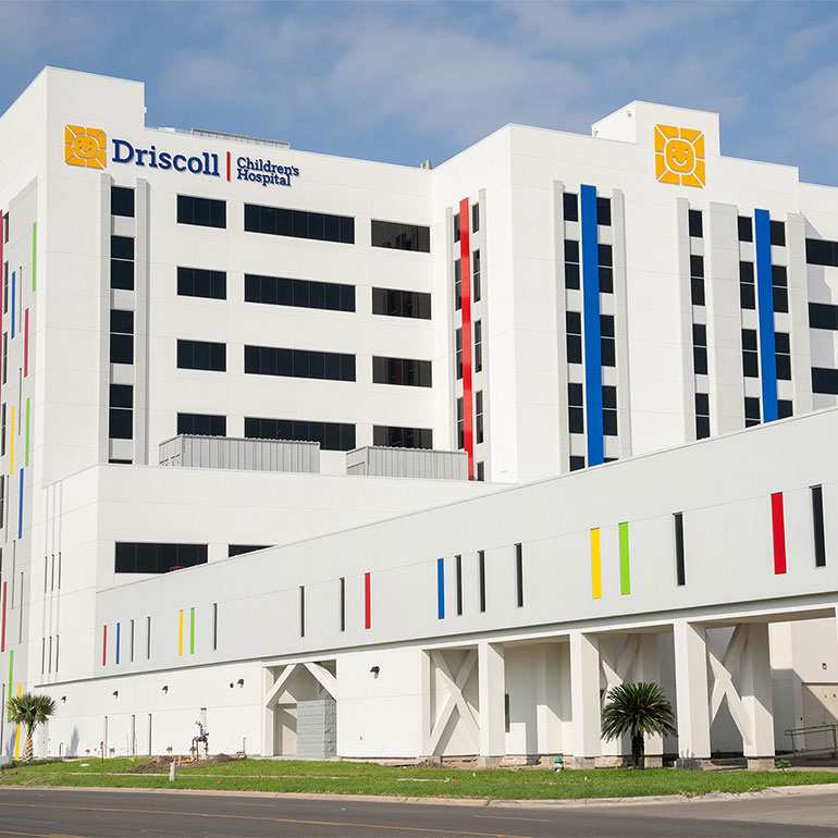 Outside of Driscoll hospital building in Rio Grande Valley.