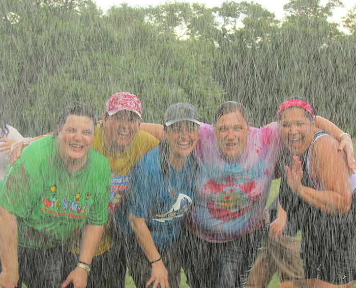 camp Counselors in rain